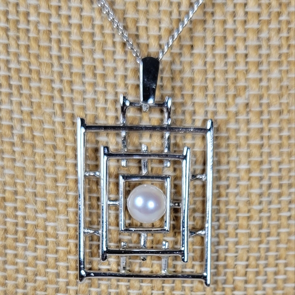 Mikimoto vtg sterling silver Pendant necklace mid century modern - Picture 6 of 6